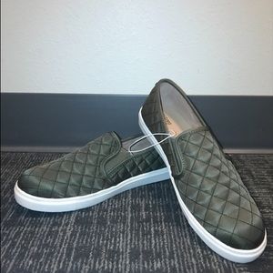 Olive green quilted shoes